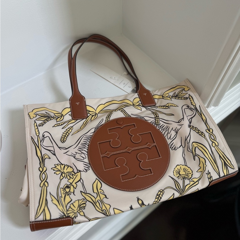 Tory Burch Ella Morning Crane Printed Tote Bag